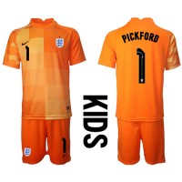 Fotbalové Dres Anglie Jordan Pickford #1 Brankářské Dětské Venkovní MS 2022 Krátký Rukáv (+ trenýrky)